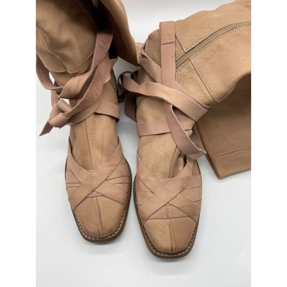 NEW Free People West End Lace Up Over Knee Boot 38 Leather - Picture 6 of 16